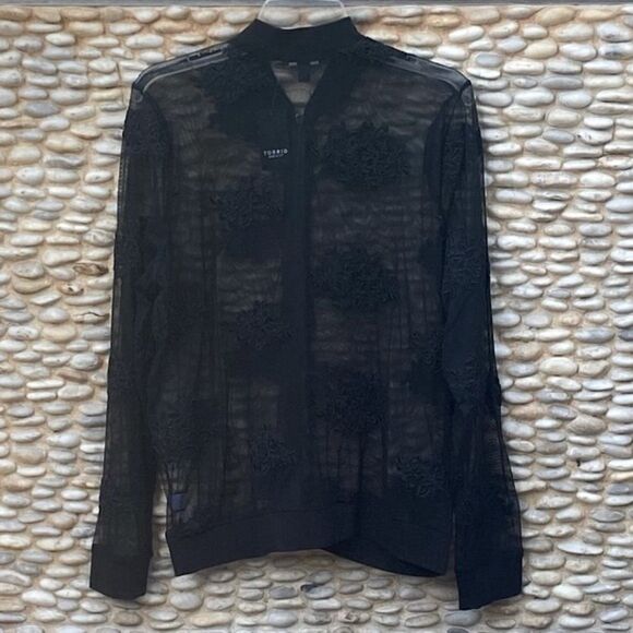 Torrid Black Embroidered Floral Mesh Semi Sheer Bomber Jacket Large (0) New NWT - Picture 5 of 9